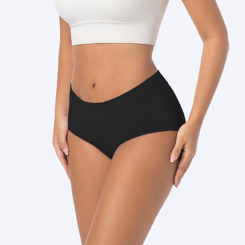 Black high waist period underwear for heavy flow - classic color