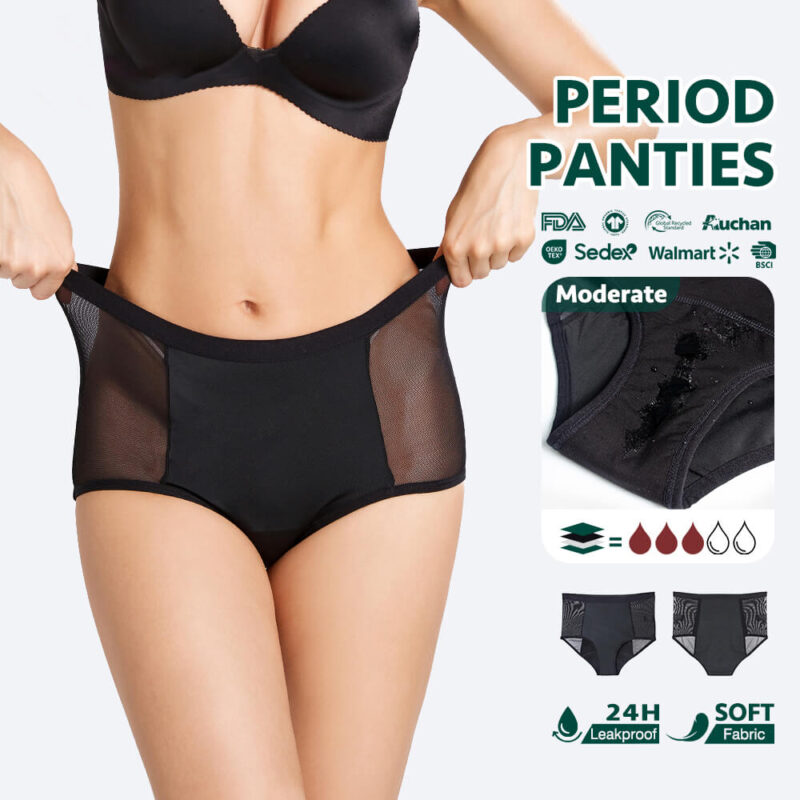 High-Waist Mesh Panel Period Underwear
