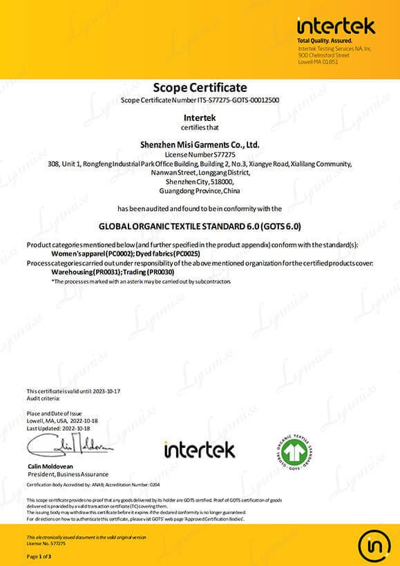 lynmiss-gots-organic-textile-standard-intertek-certified